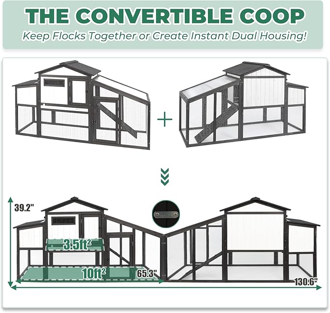 131" L Large Chicken Coop with Run, Wooden Chicken Hen House with 4 Nesting Box, UV-Resistant Roof, Pull Out Tray, Outdoor Rabbit Hutch Poultry Cage for Chickens Duck Bunny