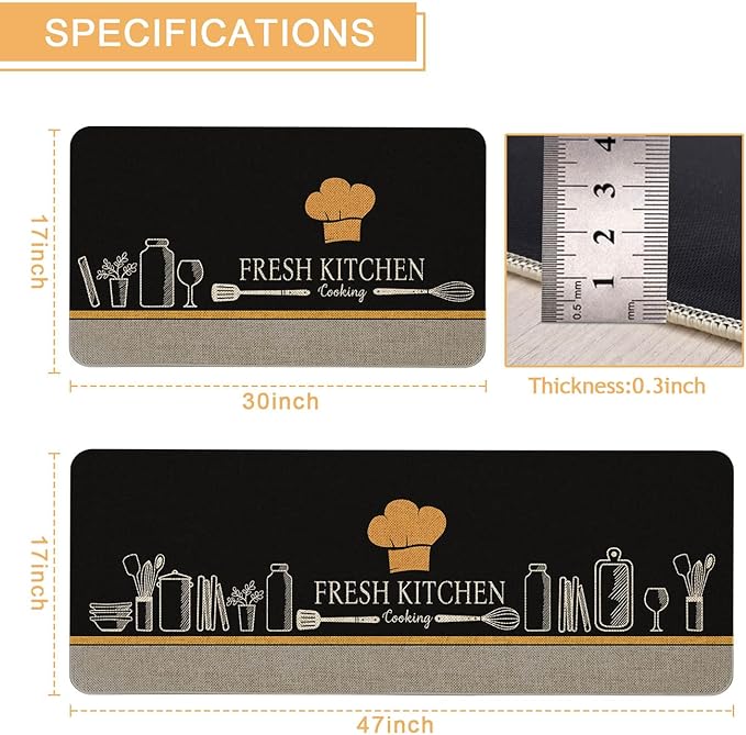 Roszwtit The Kitchen is The Heart of The Home Kitchen Mats Set of 2, Non-Slip Rubber Back Kitchen Rugs, Seasonal Holiday Cooking Sets Washable Floor Mat for Home Kitchen Decor - 17x29 and 17x47 Inch