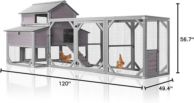 Large Chicken Coop with Run - Outdoor Chicken House for 6-8 Chickens with Six Nesting Box, Five Perches, Leakproof Pull-on Tray, and UV-Resistant Roof - Large