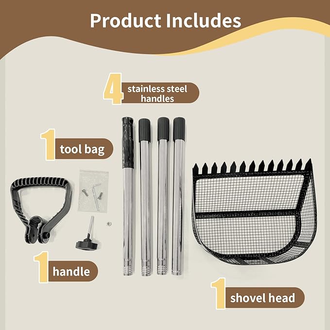 Chicken Poop Scooper & Rake 2-in-1, Pooper Scooper with Large Sifting Shovel, Adjustable Stainless Steel Handle (24"-68"), Chicken Coop Litter Scoop & Cleaning Tool for Farm Animals