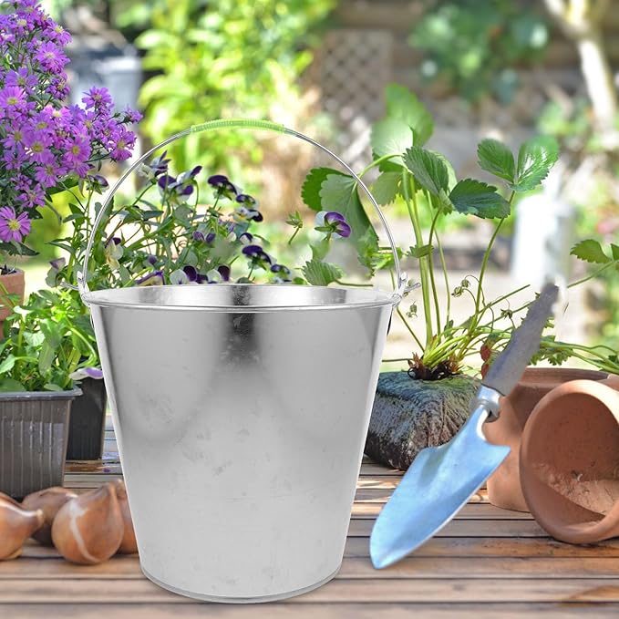 Metal Water Bucket 8l Original Color Heavy Duty Portable Water Container for Outdoor Garden, Farm, and Beach Sand Carrying