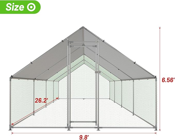 Large Metal Chicken Coop Walk-in Poultry Cage with Water-Resident and Anti-UV Cover Duck Rabbit Cat House Outdoor Chicken Run Pen with Spire Shaped Cage