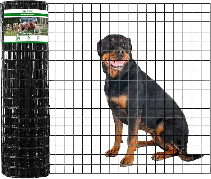 Wire Fence, 100 ft(L) X 36 in(H) PVC Coated Welded Wire Fencing 2" X 2" 16GA Garden Border Vinyl Metal Chicken Wire Fencing Mesh Roll for Yard Vegetable Plant Protection Poultry Netting Black