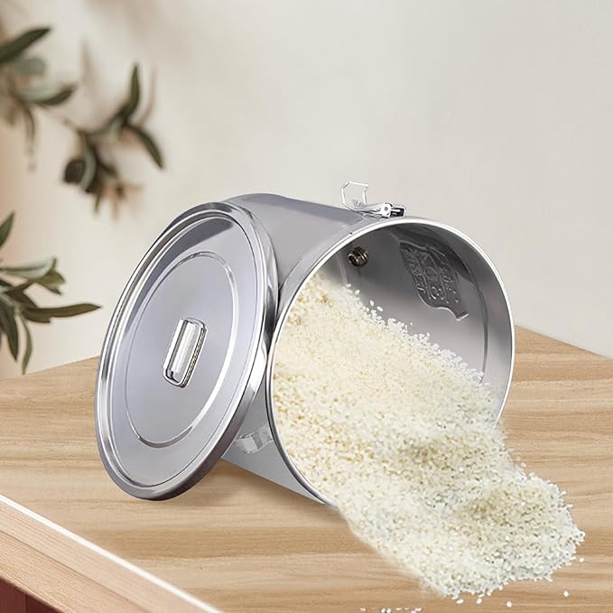 304 Stainless Steel Barrel Food Metal Pail Containers With Lid Handle, 5.27Qt Flour Rice and Grain Storage Containers Bucket Kitchen, Metal Canisters Bucket with Leakproof Lid and Lock Clips