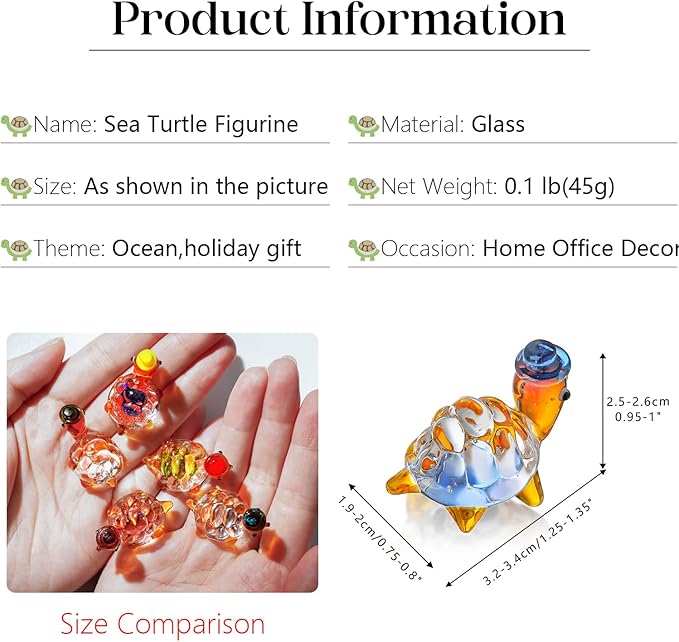 H&D HYALINE & DORA 5pcs Mini Glass Figurine Blown Glass Figurine Ornaments（Turtle）