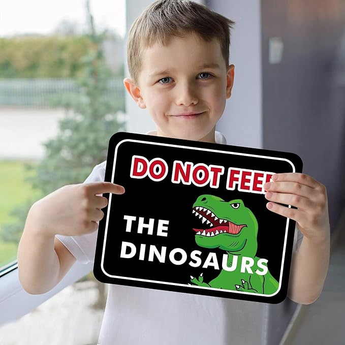 WERNNSAI Dinosaur Birthday Decorations - 12 PCS Dinosaur Party Supplies for Boys Kids Dino Birthday Funny Sign Decor for Jurassic Theme Baby Shower Holiday Party Favors Caution T-Rex Sign Wall Decor