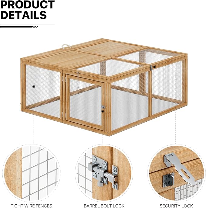 MoNiBloom Foldable Chicken Run Wood Chicken Coop Rabbit Hutch No Assembly Required Indoor/Outdoor Small Animal Nesting Box Habitat Enclosure Spacious Pet Playpen, 45.5" L x 42.5" W x 20" H, Natural