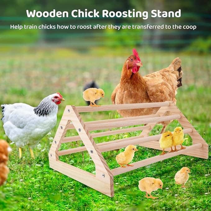 Chicken Roosting Bar Perch, Wooden Jungle Gym for Chicks, Training Stand for Coop and Brooder, 14.75 X 10.75 X 7.25’’