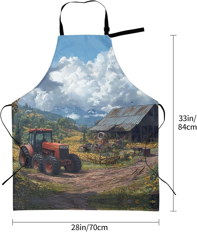 Kitchen Aprons for Men Women Waterproof Apron with 2 Pockets Skis on mountain Apron Adjustable Bib Aprons