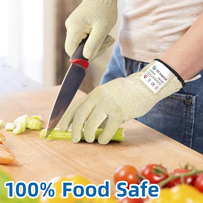 Schwer SlicePro Ultra-Durable ANSI A9 Cut Resistant Gloves PR1501, 10X Reinforced Food Grade Cutting Glove, Mandoline Gloves for Kitchen Meat Cutting, Oyster Shucking, Fish Fillet Processing, M