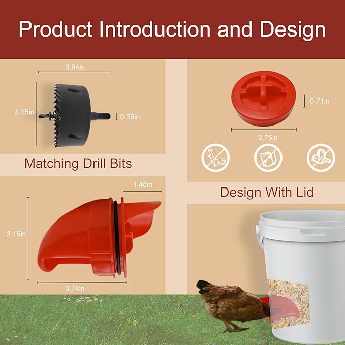 Automatic Chicken Feeder and Waterer Set, 8 Pack Chicken Waterer Cups and 4 Pack Chicken Feeders, DIY Large Chicken Water Feeder, Suitable for Various Poultry, with Mounting Hole Opener