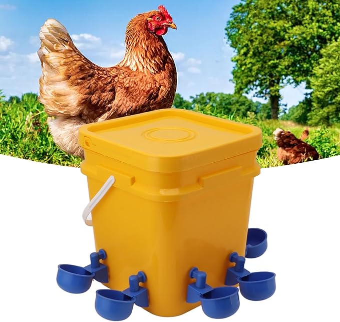 GLOGLOW Automatic Chicken Waterer Bowl, Durable Plastic with Gravity System, 12L Drinker for Chickens, Ducks and Other Poultry (Bucket + Blue Bird Bowl + Black Screws)