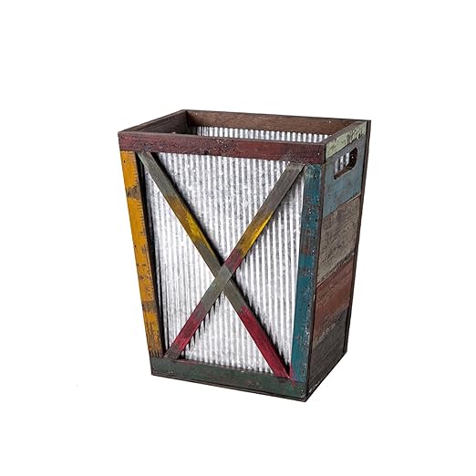 Small Wood Trash Can Wastebasket, Decorative Barn Door Garbage Can Waste Basket, Rustic Distressed Rectangular Trash Bin, Farmhouse Wooden Storage Basket Waste Paper Bin (Random)