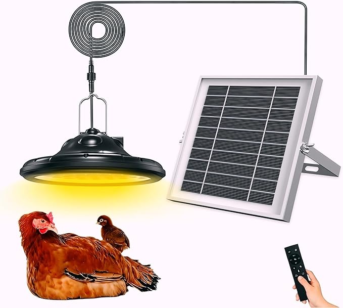 Solar Chicken Coop Light with Timer, Outdoor Solar Pendant Lights IP66 Waterproof & 16.4ft Cord, 3-Color Dimmable Shed Lights for Sheds, Chicken Coop, Farm, Stables