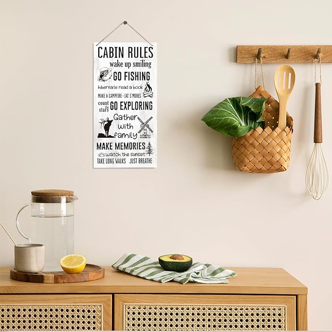 Cabin Rules Sign, Lake House Decor, Decorative Wood Hanging Wood Plaque, Positive Home Decor, Rustic Door Sign, Country House Decoration, Farmhouse Style Cabin Sign for Home Decoration Gifts