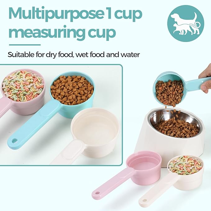 Melamine Pet Food Scoop, Cat Food Measuring Cups, Comfortable Long Handle Scoop for Dog, Cat, Ferret and Rabbit Food, 1 Cup Size Pet Food Feeding Scoop (Blue)