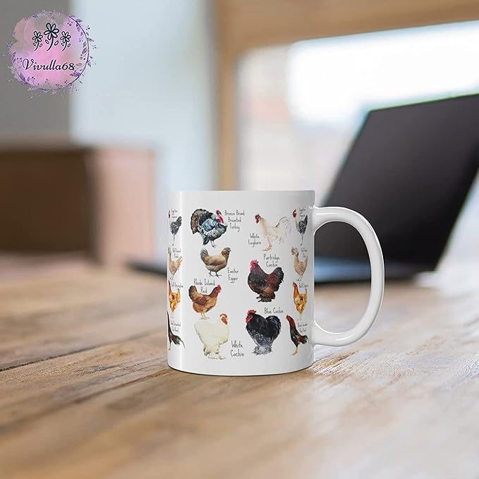 Breeds of Chickens Cup Gifts for Women - Chicken Mom & Owner Mugs, Coffee Mug with Roosters & Farm Themes, 11Oz White
