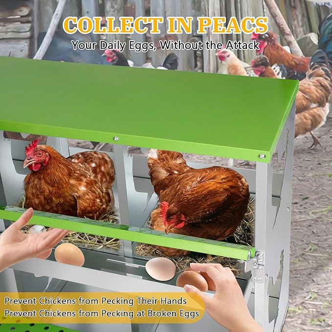 Chicken Nesting Box for Laying Eggs,Wall-Mountable Chicken Coop Nesting Boxes,10 Hole Roll Away Nesting Boxes,with Large Vented Holes,for Chickens,Ducks,Large Egg Laying Boxes (Green 10 Hole)