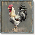 Rooster Wooden Wall Art Decor: Farm Cock Picture Country Animal Framed Artwork Rustic Farmhouse Chicken Painting for the Kitchen Bedroom 12"x12"