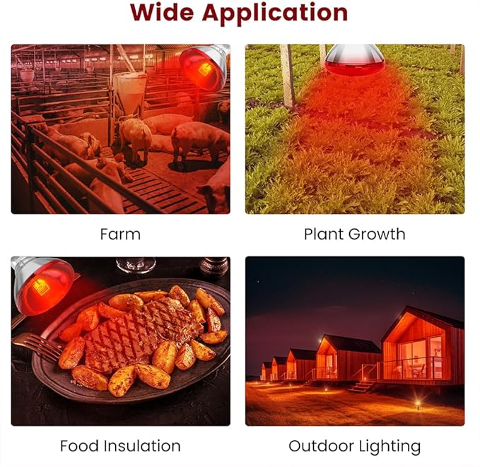Infrared Heat Lamp Bulb for Chickens Red Heat Lamp Flood Light Heat Lamp Bulb 150 W Heating Bulbs for Brooder Coops Pets Chicks Reptiles Food Service (2 Pack)