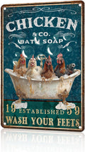 Funny Chicken Bathroom Sign Chicken Coop Metal Decor Wash Your Feets Tin Signs Vintage Wall Art For Home Restroom Washroom Cafe Indoor Kitchen Toilet Farmhouse Bar 12 * 8 In