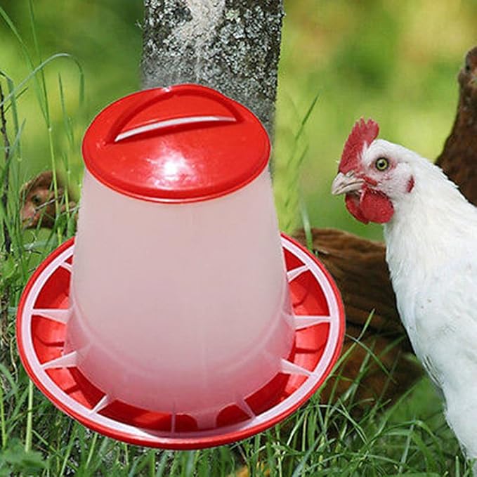 Baost Plastic Hanging Poultry Feeder Chicken Quail Chick Hen Drinker Food Feeder Waterers Bucket Chicken Feeder Trough 1.5L Chick Small Birds Feeder Jar