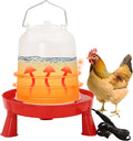 Heated Chicken Waterer 6L Thermostatically Controlled Poultry Water Heater with Overheating Protection, Galvanized Steel Handle Automatic Heated Poultry Drinker for Coop Chickens, Ducks, Geese (Red)