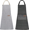 Tosewever 2 Pieces Kitchen Cooking Aprons, Cotton Polyester Blend Adjustable Bib Aprons with 2 Pockets for Women Men Chef Chef (Navy/Black Stripes, 2)