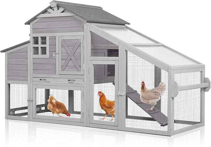 Chicken Coop with Wheels Wooden Outdoor Chicken House Easy Cleaning with Nesting Box, Deeper Leakproof Pull-Out Tray and UV Proof Panel Roof - Reinforced Version