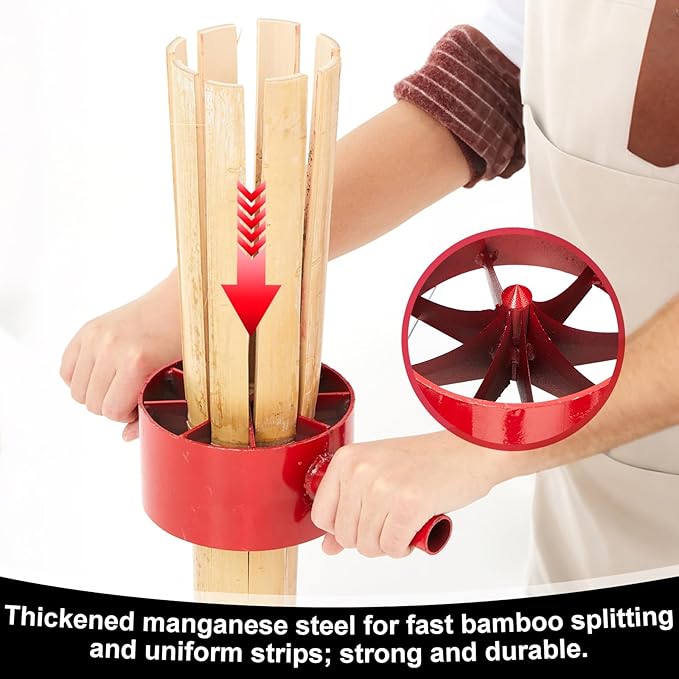 8 Cut Bamboo Splitter 5.5 Inch Bamboo Split Steel Manual Dividing Splitting Tool with Both Side Handle Blade for Farm Backyard Workplace, Easy to Use, Red