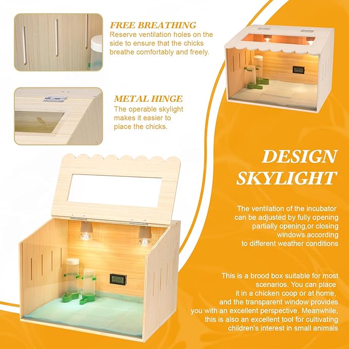 Chicken Brooder Box Kit with Adjustable Temperature Control & Embedded Thermometer - Includes 2 Heating Bulbs, 10 Absorbent Pads, Feeder, Waterer - Brooder Heater for Chicks, Quail