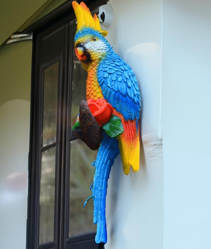 Tropical Hanging Parrot Decor,Resin Bird Figurines,Real Bird Statues,Home Ornament Decor for Tiki Bar,Perfect for Yard Ornaments,Tree Decorations Outdoor,Patio,Lawn,Tree Trunk, Porch