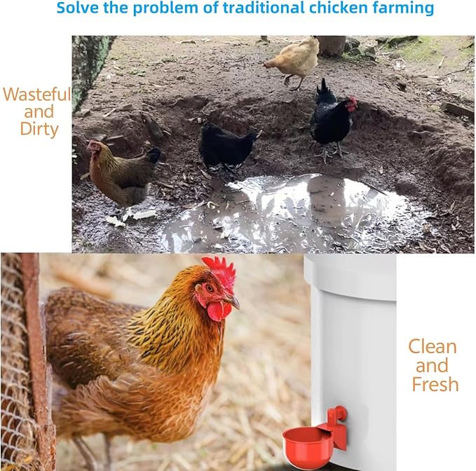 Professional Chicken Waterer Cups, 8pcs Large Chicken Water Feeder, Automatic Chicken Water Dispenser, Poultry Drinker Set, Solution for Various Poultry Watering with Matching Drill