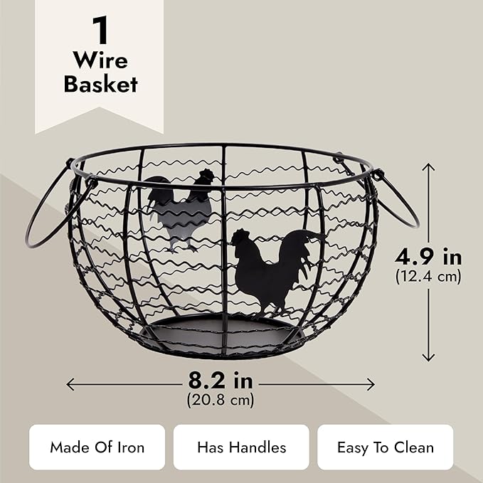 Juvale Egg Holder Countertop Wire Basket - 8.2 x 8.2 x 4.9 in, Black Iron Farmhouse Style - Egg Basket Countertop Organizer for Kitchen Decor & Accessories
