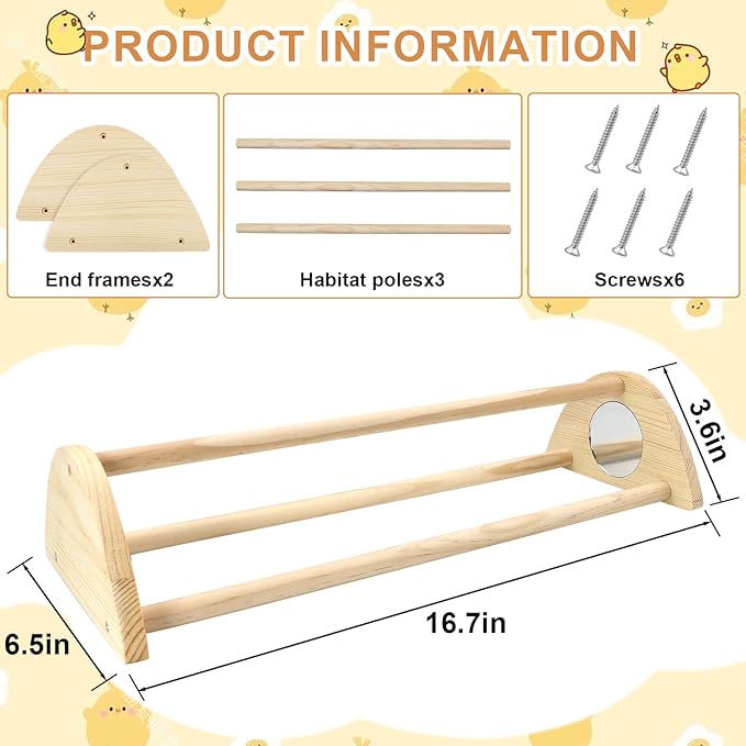 Chicken Perch with Mirror Roosting Bar for Baby Chicks Chick Jungle Gym Roosting Bar Strong Wooden Baby Chick Perches