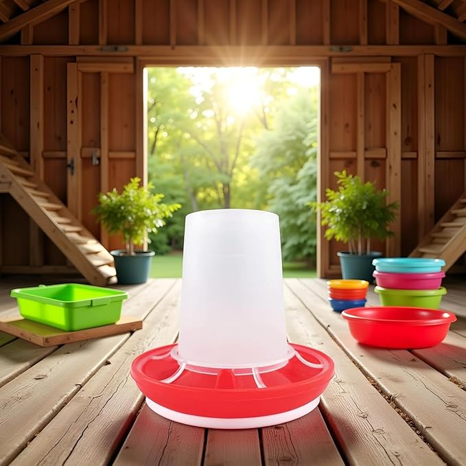 Chicken Feeder and Waterer Set Bird Small Poultry Feeder Flip Top Bird Small Poultry Feeding for Pigeon Chick Drinker Duckling Quail Feeding Dispenser,Poultry Feeding Supplies (5.4Ounce,Red)