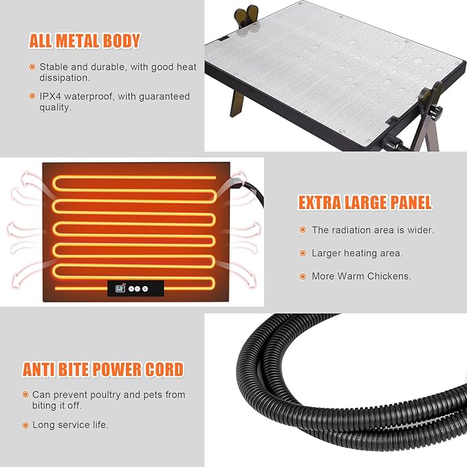 Large Chicken Coop Heater for Winter, Metal Chick Brooder Plate Radiant Heater for Chicken Coop, Safe 150W, Quiet & Thermostat Control Ideal for Chick Chicken Coops Dog Cat & Small Animals