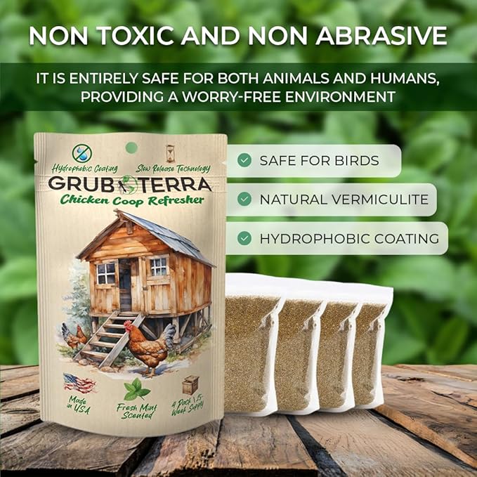 GrubTerra Chicken Coop Odor Eliminator, Coop Refresher & Litter Deodorizer – Zero Odor Neutralizer for Chicken Bedding, Sand, Nesting Pads & Runs - Mint Scent