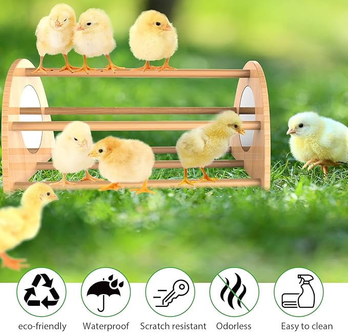 Bamboo Chicken Perch with Mirror, Strong Roosting Bar for coop and brooder, Training Perch for Large Bird, Hens, Parrots, Macaw, Easy to Assemble and Clean, Fun Toys for Chicken