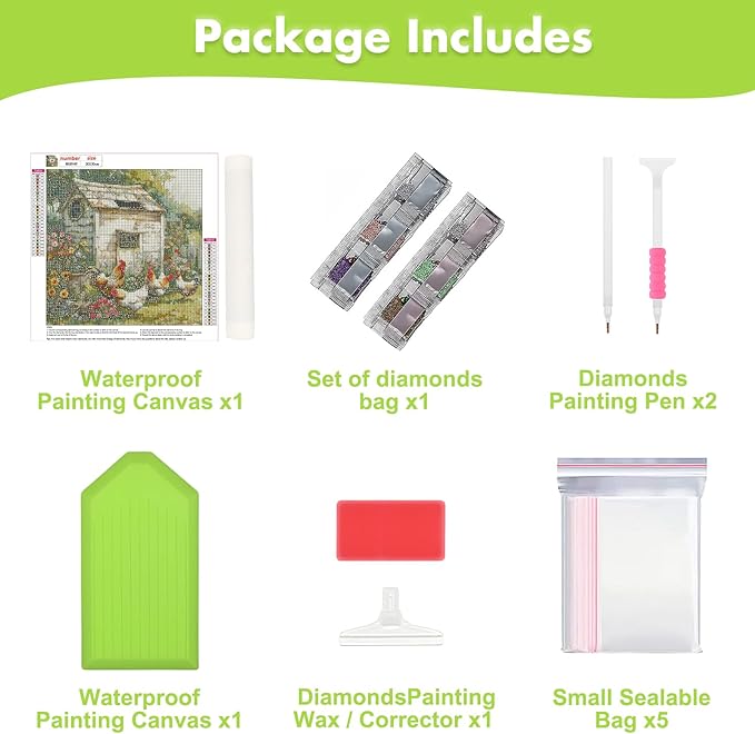MAXBYE Chicken Coop Diamond Painting Kits for Adults, DIY Diamond Art Kits, 5D Round Full Drill Diamond Gem Art for Home Wall Decor 12x12inch