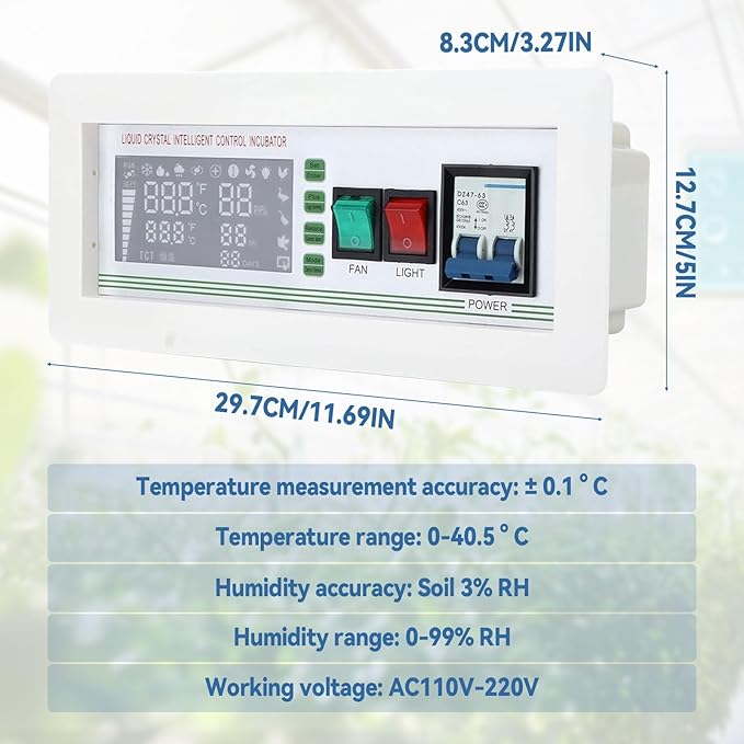 JOJOCY XM‑18SD Egg Incubator Controller, Temperature Humidity Automatic Control Color Display Over-Limit Alarm Thermostat for Chickens, Peacocks, Geese, Ducks, Cranes, Quail and Pigeons