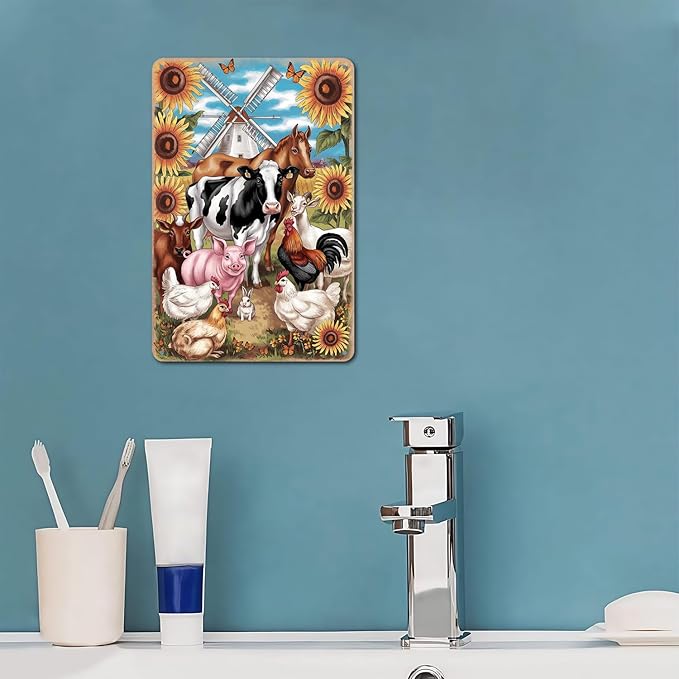 Farm Animals and Windmill What a Cute tin sign Vintage Countryside Metal Sign for Garden & Yard Bar Porch Garage Home Bedroom Kitchen Wall Decor Decor Gift 8 x 12 inch