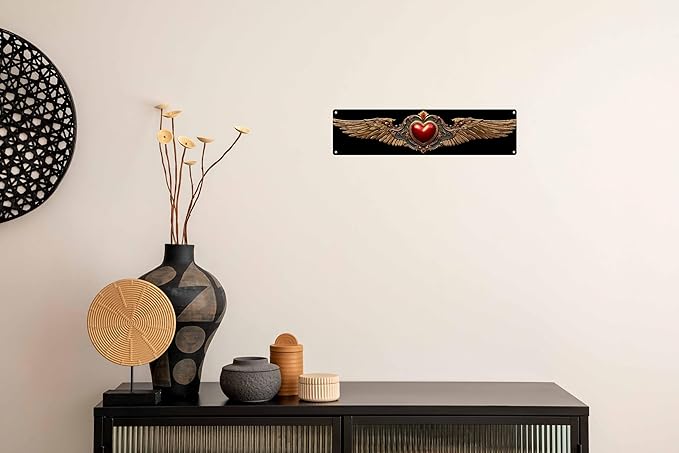 Vintage Tin Red Heart with Wings Sign Retro Metal Sign Suitable For Home Street Shop Garage Bar Farm Garden - Multi-Purpose For Indoor/Outdoor Use Plaque 4x16 Inch