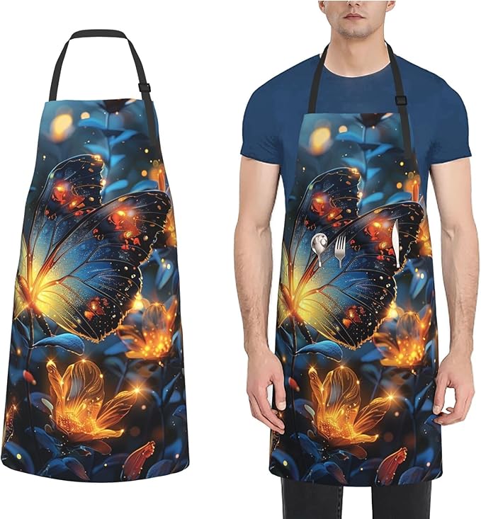 Kitchen Aprons for Men Women Waterproof Apron with 2 Pockets Cool Steampunk Gears Apron Adjustable Bib Aprons