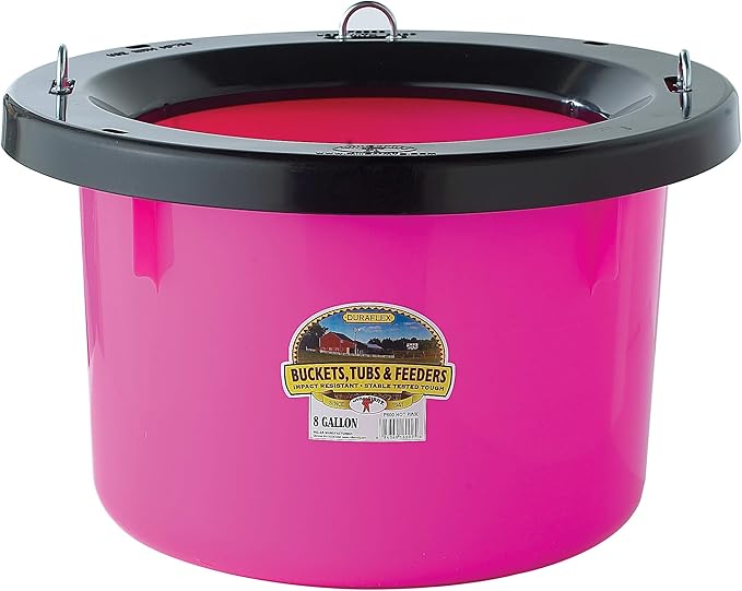 Little Giant® Plastic Round Feeder | Feed Bucket for Livestock | Ultra Durable Round Plastic Bucket | Made in USA | 8 Gallon | Hot Pink