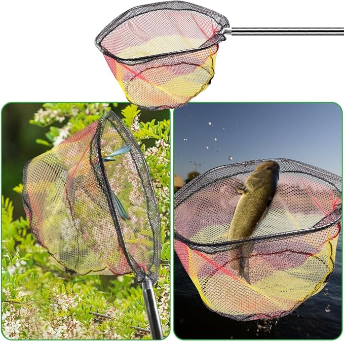Chicken Catching Net, 32" to 80" 201 Stainless Steel Poultry Catcher Adjustable Handle with Animal Capture Net for Catching Chicken, Ducks, Bird, Dog, Cat, Fish (Included 2 Nets, 1 Pole)