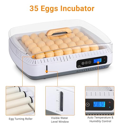 35 Egg Incubators for Hatching Eggs, Chicken Egg Incubator with Automatic Egg Turning and Temperature, Humidity Control, Water Alarm, Egg Hatcher Incubator for Chickens, Ducks, Geese, Birds and Quail
