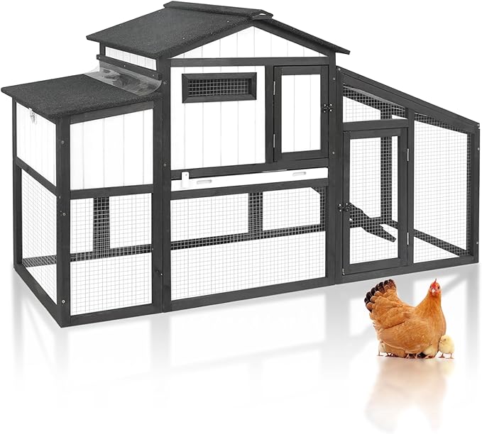 Large Chicken Coop with Run, Wooden Chicken Hen House Quail Coop with 2 Nesting Box, UV-Resistant Roof, Pull Out Tray, Outdoor Poultry Hutch Cage for Chickens Quails