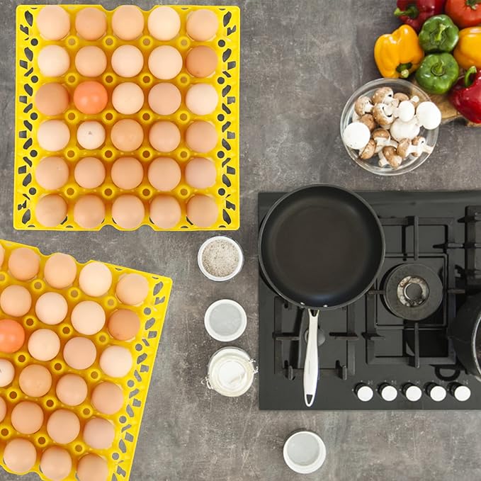 6 Pack Plastic Egg Trays, Each Holds 30 Eggs(#1) for Home Chicken Farmers, Stackable Egg Cartons Hold Multiple Eggs, Great for Storing, Sorting, and Shipping Eggs, Stackable and Reusable (yellow)