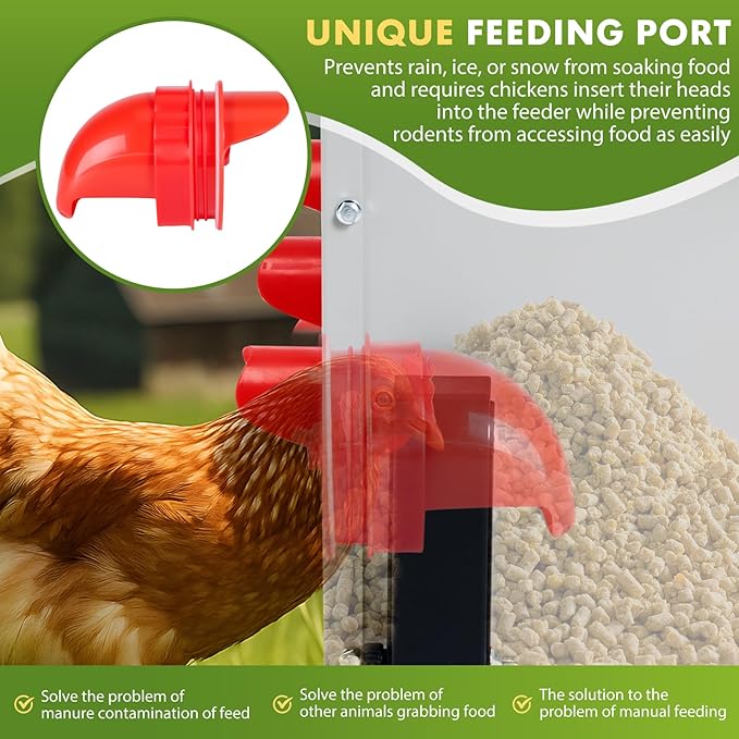 Metal Chicken Feeder with 8 Ports, 90 lbs Metal Poultry Feeder, Height Adjustable Weatherproof Feeding Box for Chickens, Geese, Ducks, Turkeys, Quails (90lbs-8 Ports)